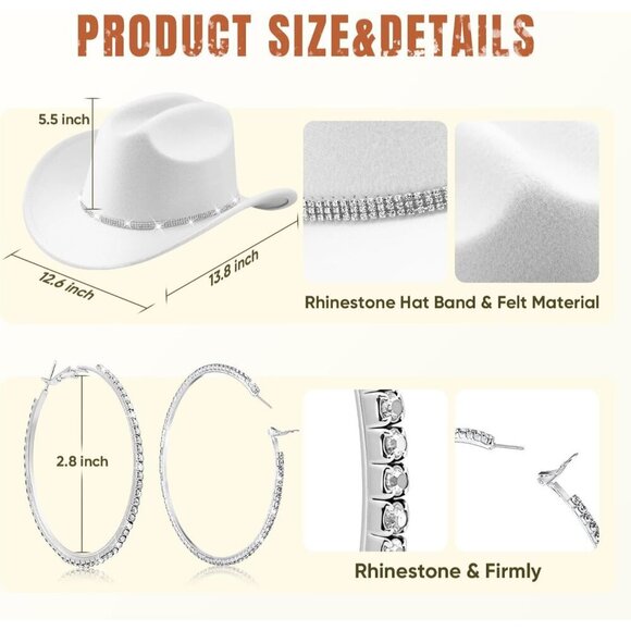 Cowgirl Costume Set Rhinestone Hat Belt Jewelry Accessories for Women main image 7